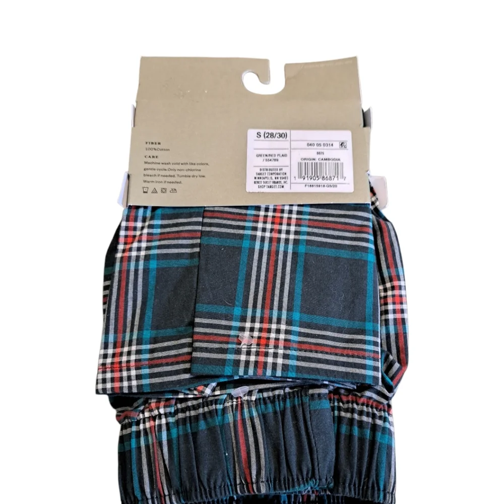 Goodfellow & Co Mens' Plaid Boxers, Tag Free,Green/Red Plaid, Size S (28/30)
